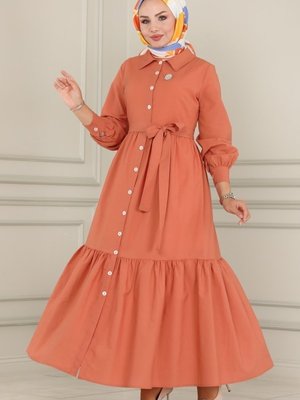 Somon Önü Düğmeli Elbise Somon Önü Düğmeli Elbise