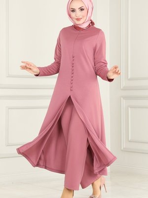 Gül Kurusu Düğme Detaylı Takım Gül Kurusu Düğme Detaylı Takım