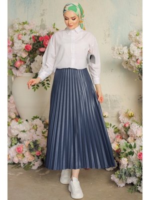 Lacivert Laris Piliseli Etek