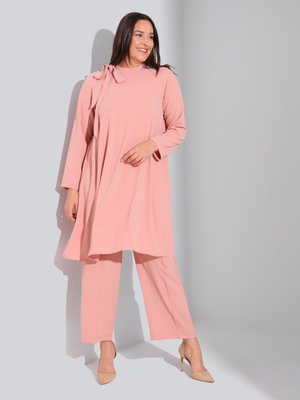 Gül Büyük Beden Boyundan Bağlamalı Tunik & Pantolon İkili Aerobin Takım