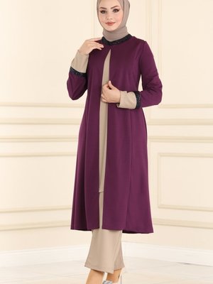 Mürdüm & Vizyon Pul Detaylı İkili Takım Mürdüm & Vizyon Pul Detaylı İkili Takım