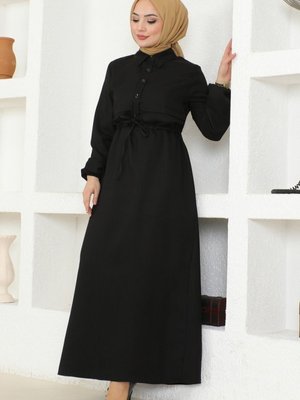 Siyah Bolero Detaylı Keten Elbise
