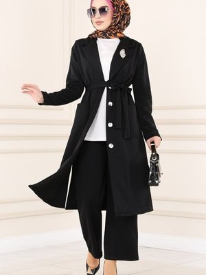 Siyah Manşeti Düğmeli İkili Takım Siyah Manşeti Düğmeli İkili Takım