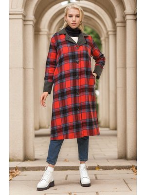 Ekose Desenli Kaban Kırmızı İndigo Ekose Desenli Kaban Kırmızı İndigo