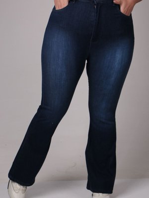 Lacivert Büyük Beden İspanyol Paça Kot Taşlamalı Pantolon