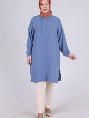 G.mavi Büyük Beden Düğmeli Tunik