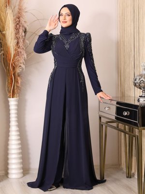 Lacivert Güneş Tulum Abiye Elbise