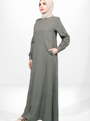 Haki Keten Elbise