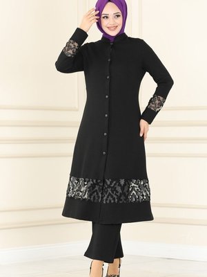 Siyah Yakma Detaylı Kışlık Takım Siyah Yakma Detaylı Kışlık Takım