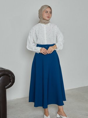 İndigo Kemerli Uzun Kloş Etek İndigo Kemerli Uzun Kloş Etek
