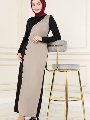 Siyah & Vizyon Çift Renkli Kalem Elbise
