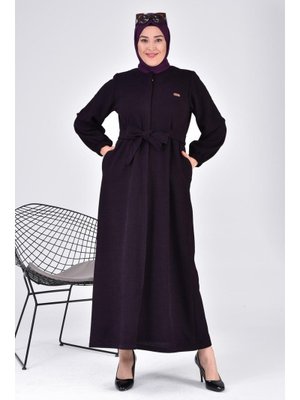 Mürdüm Büyük Beden Oversize Beli Bağlamalı Kaban Pardesü