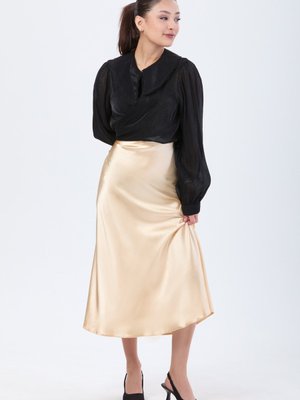Sarı Midi Saten Etek