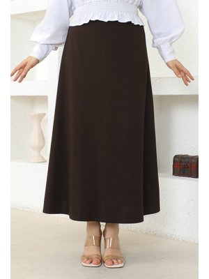 Kahverengi Uzun Scuba Kloş Etek