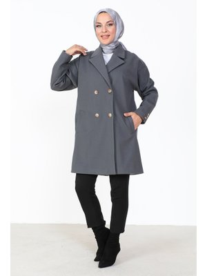 Füme Çift Düğmeli Kaşe Kaban Füme Çift Düğmeli Kaşe Kaban