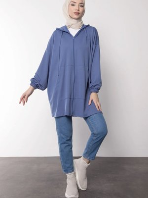 Oversize Kesim Kapüşonlu Fermuarlı