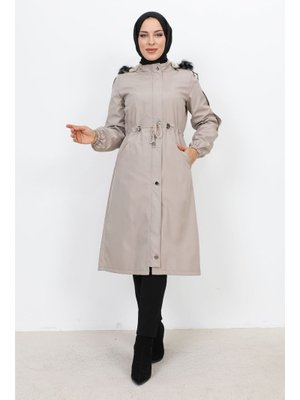 Bej Astarı Peluşlu Ara Boy Bondit Mont