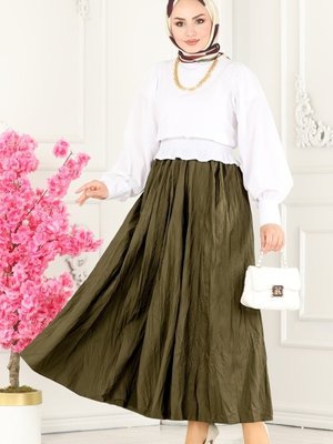 Haki Krinkıl Etek Haki Krinkıl Etek