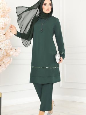 Zümrüt Pul Detaylı İkili Takım Zümrüt Pul Detaylı İkili Takım