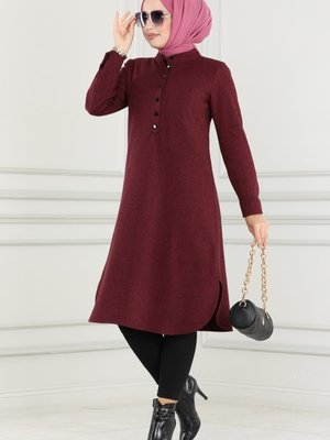 Bordo Yarım Düğmeli Kışlık Tunik Bordo Yarım Düğmeli Kışlık Tunik