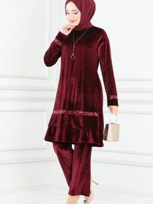 Bordo Pul Detaylı Kadife Takım Bordo Pul Detaylı Kadife Takım