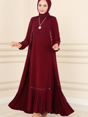 Bordo Pul Detaylı İkili Takım