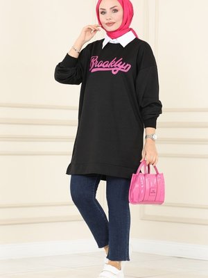 Siyah & Fuşya Yazı Baskılı Spor Tunik Siyah & Fuşya Yazı Baskılı Spor Tunik