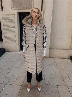 Bej Kürk Kapüşonlu Kemerli Şişme Yelek