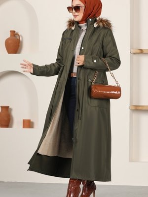 Haki İçi Kürklü Bondit Trençkot Haki İçi Kürklü Bondit Trençkot