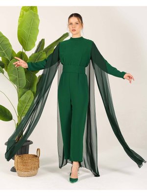 Zümrüt Şifon Detaylı Tulum Zümrüt Şifon Detaylı Tulum