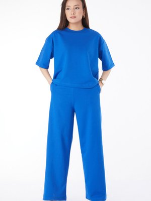 Düz Bisiklet Yaka Saks Kısa Kollu İspanyol Paça İkili Takım