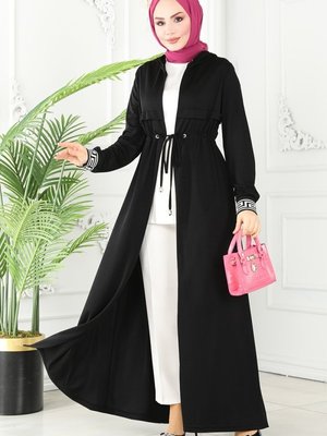 Siyah & Ekru Ribana Detaylı Spor Ferace