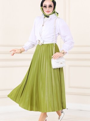 Yağ Yeşili Piliseli Etek Yağ Yeşili Piliseli Etek