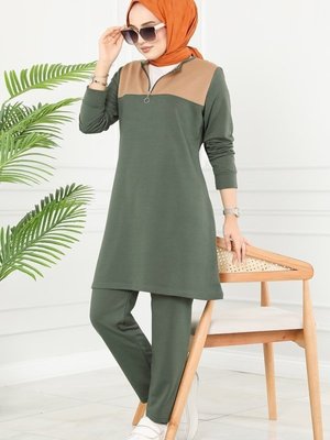 Haki Yarım Fermuarlı Spor Takım