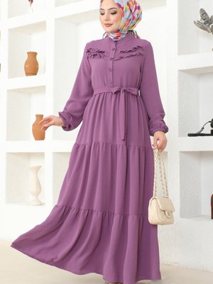 Koyu Lila Fırfır Detay Aerobin Elbise