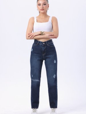 Koyu Mavı Mom Jeans Kot Pantolon Koyu Mavı Mom Jeans Kot Pantolon