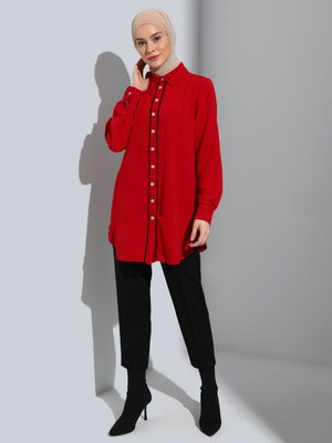 Bordo Aerobin Biye Detaylı Gömlek Tunik