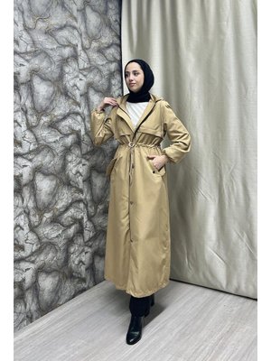 Latte Belden Kemer Detaylı Uzun Trençkot Latte Belden Kemer Detaylı Uzun Trençkot