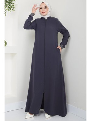 Antrasit Kapüşonlu Ribanalı Ferace