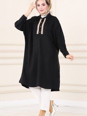 Siyah Hasır İşlemeli Basic Tunik Siyah Hasır İşlemeli Basic Tunik