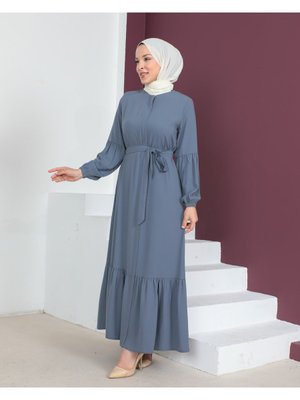 Eteği Fırfırlı Gri Krep Kumaş Ferace Eteği Fırfırlı Gri Krep Kumaş Ferace