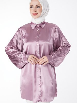 Düz Gömlek Yaka Lila Kolu Pileli Tunik Düz Gömlek Yaka Lila Kolu Pileli Tunik