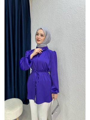 Mor Balon Kol Saten Gömlek Mor Balon Kol Saten Gömlek