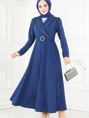 Saks Kruvaze Yaka Elbise