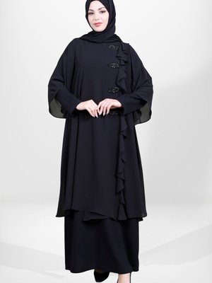 Siyah Taşlı Abiye Elbise