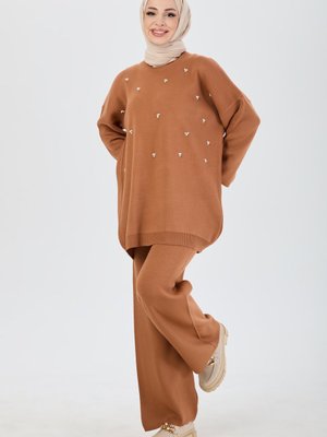 Vızon İnci İşlemeli Triko Takım