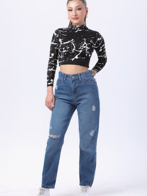 Mavı Mom Jeans Kot Pantolon Mavı Mom Jeans Kot Pantolon