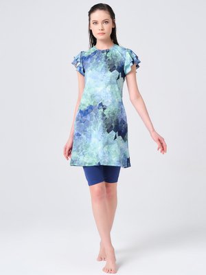 İndigo Volanlı Yarım Kol Yarı Kapalı Mayo