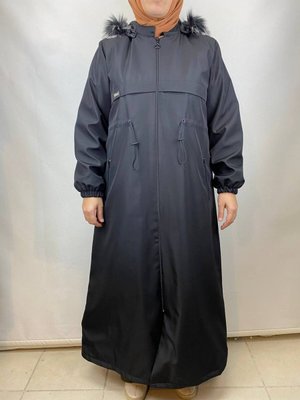 Beli Lastikli Kapüşonlu Içi Kürklü Bondit Mont Siyah