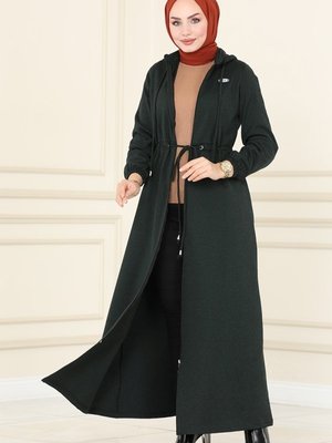 Koyu Zümrüt Arma Detaylı Kışlık Ferace Koyu Zümrüt Arma Detaylı Kışlık Ferace